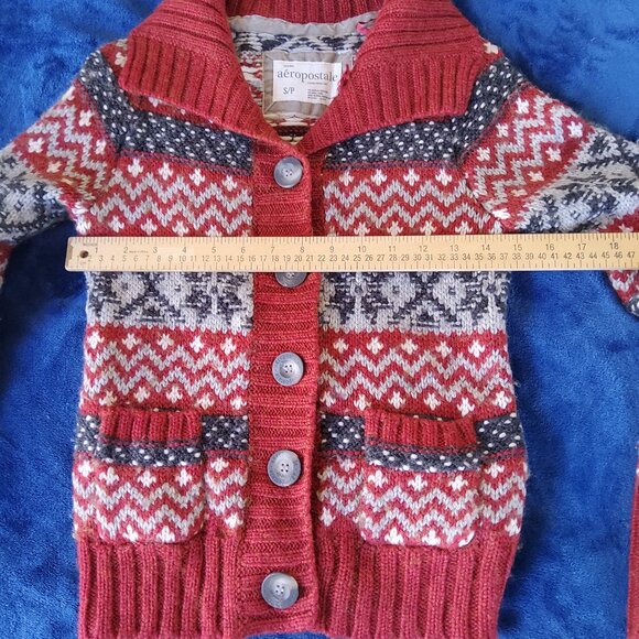 Aeropostale Snowflake Cardigan Winter Holiday Chunky Wool Blend Knit Sweater - Picture 6 of 6